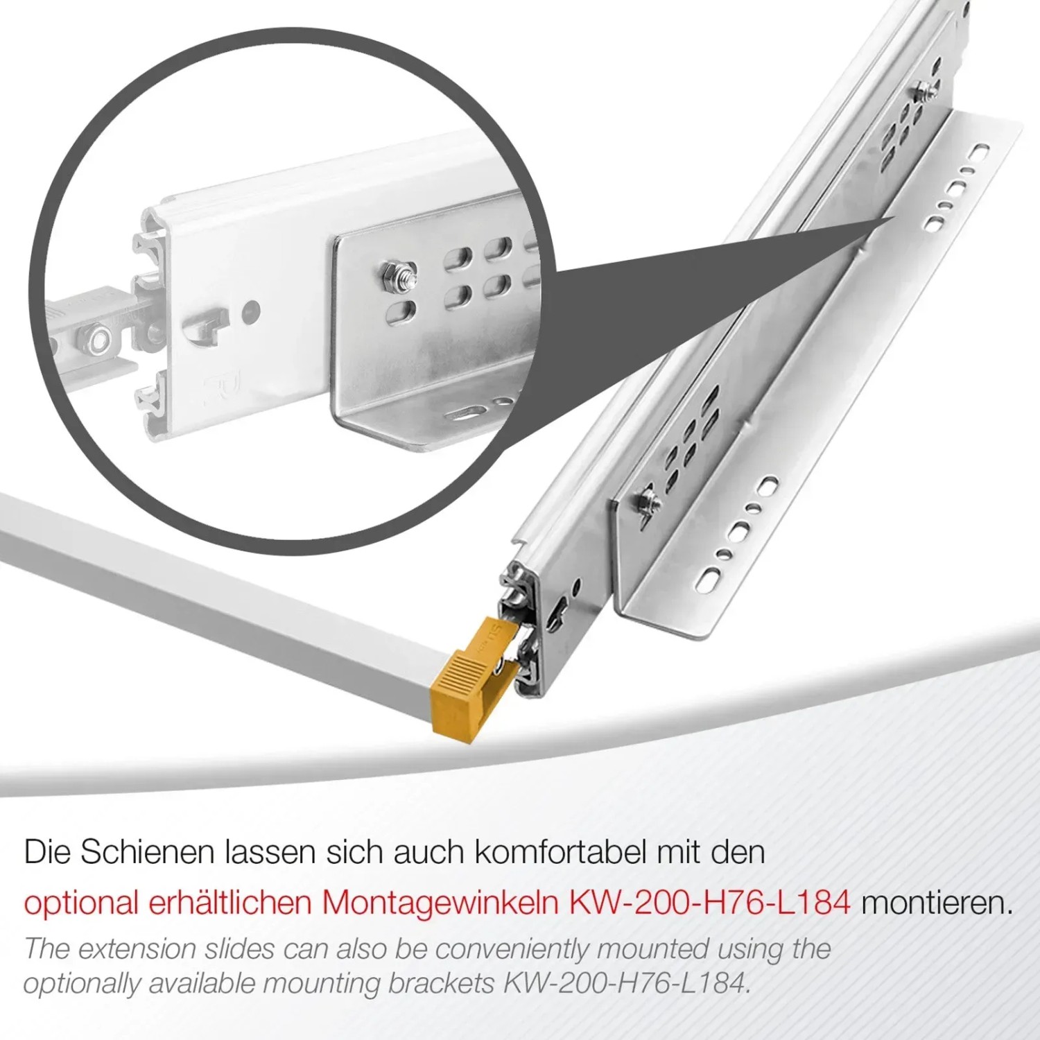 SOTECH Schwerlastauszug KV2-200, 660 mm, 200 kg, mit gelbem Hebel und Einrastfunktion.