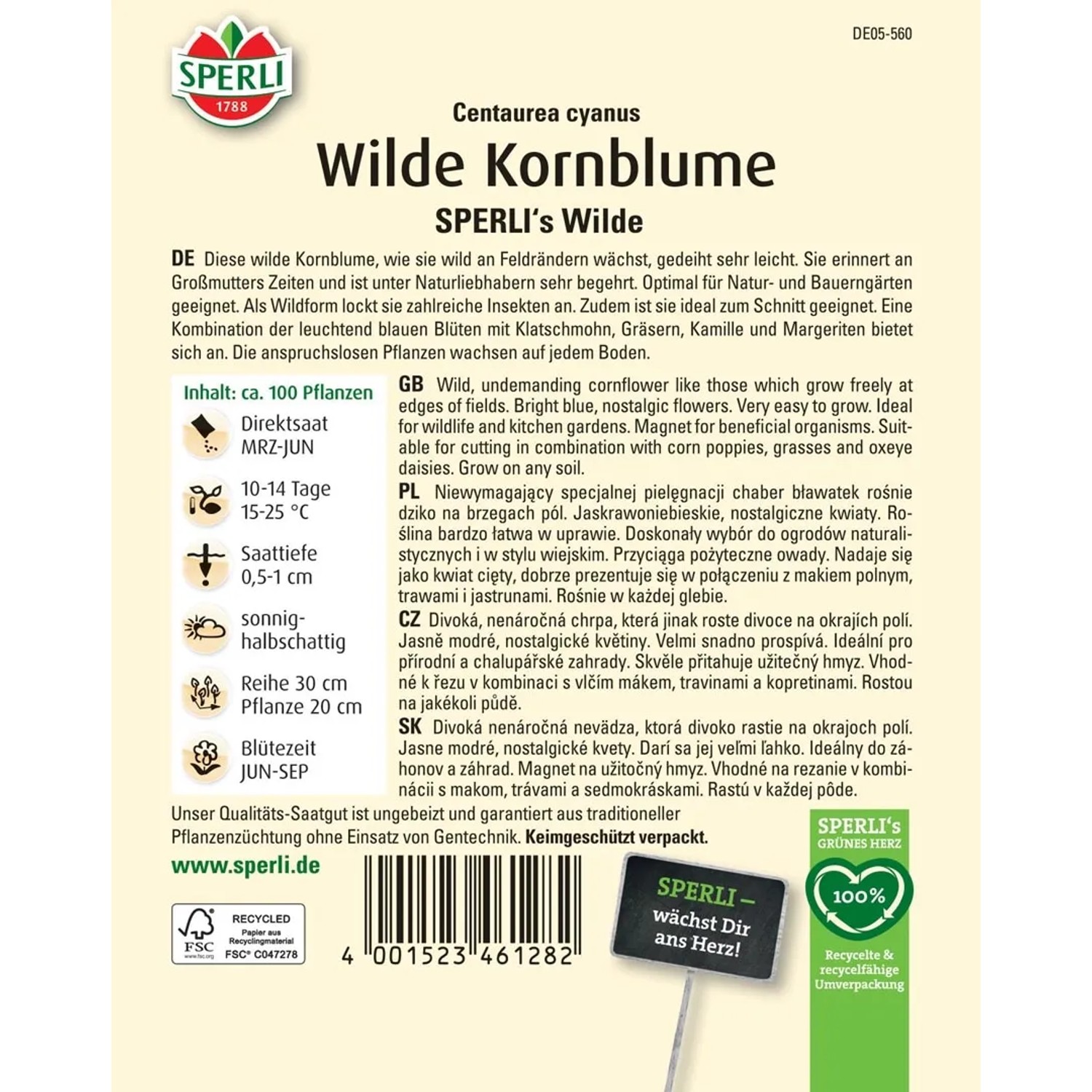 Sperli Wilde Kornblumensamen – Mehrjährige Lilablau Blühende Blumen Für Beet & Schnitt