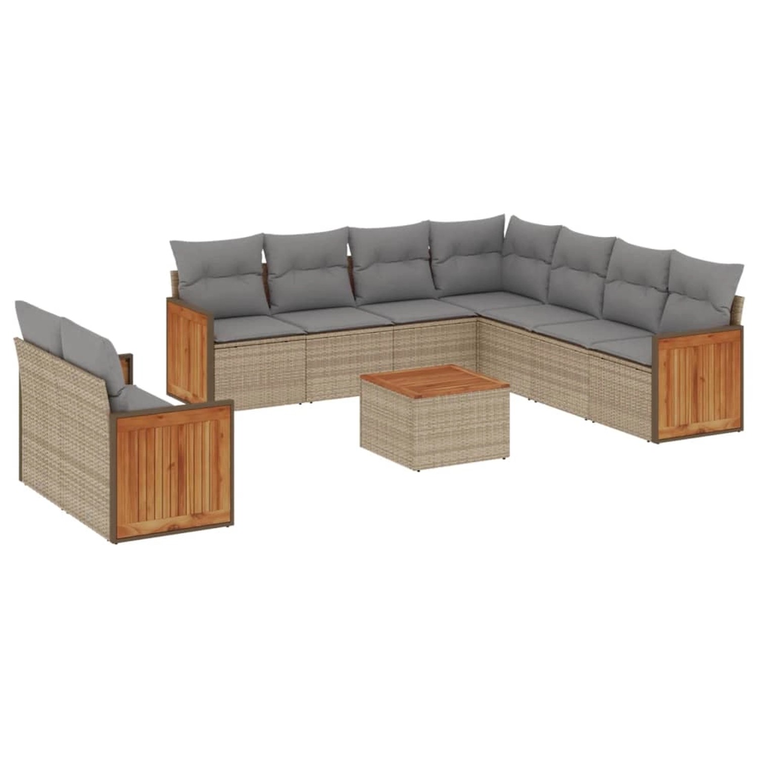 vidaXL 10-Tlg Garten-Sofagarnitur mit Kissen Beige Poly Rattan 3260190