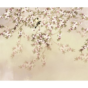 Komar Vliesfototapete Love Birds: Fototapete mit Blütenzweigen und zwei Vögeln.