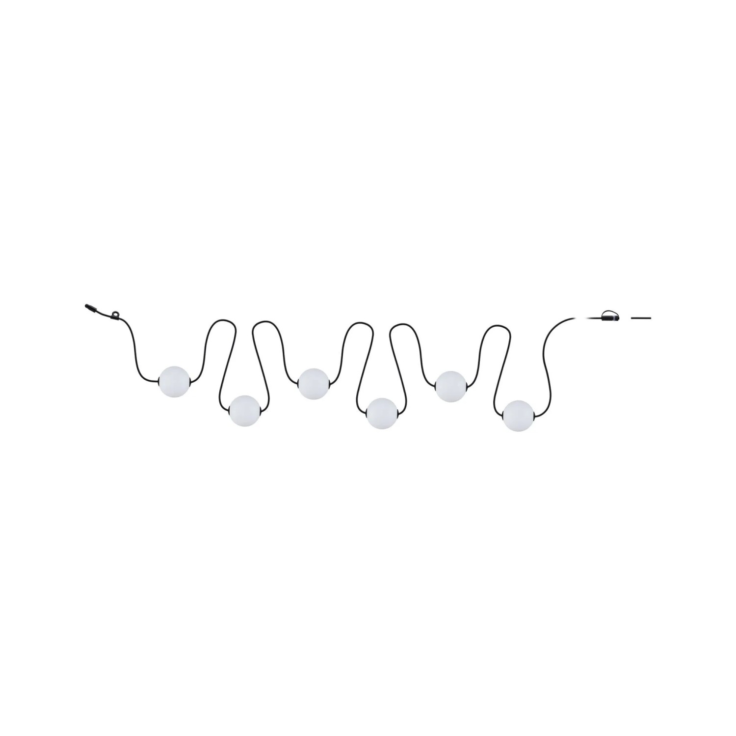 Paulmann Naima Plug & Shine LED-Lichterkette, 6 weiße Kugeln, schwarzes Kabel, 5,88 m.