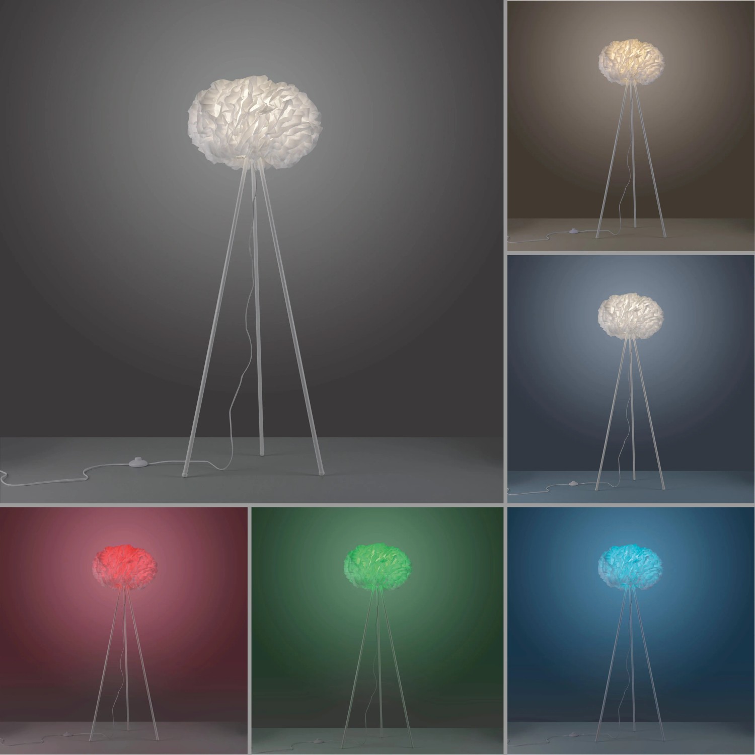 Weiße LED-Stehlampe LOLAsmart-Naomi von Just Light, Höhe 140 cm, mit Farbwechsel und Fernbedienung.
