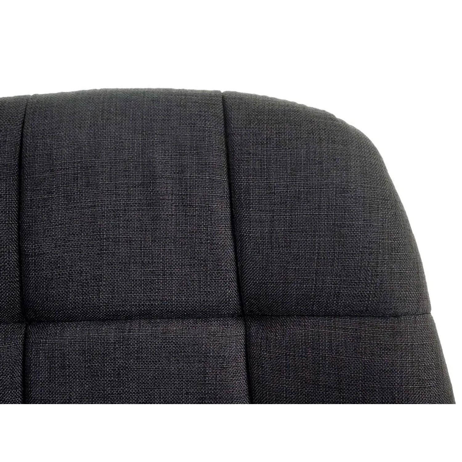 Detailaufnahme: Dunkelgrauer MCW Esszimmerstuhl A60 II mit Stoffbezug und Ziernähten.