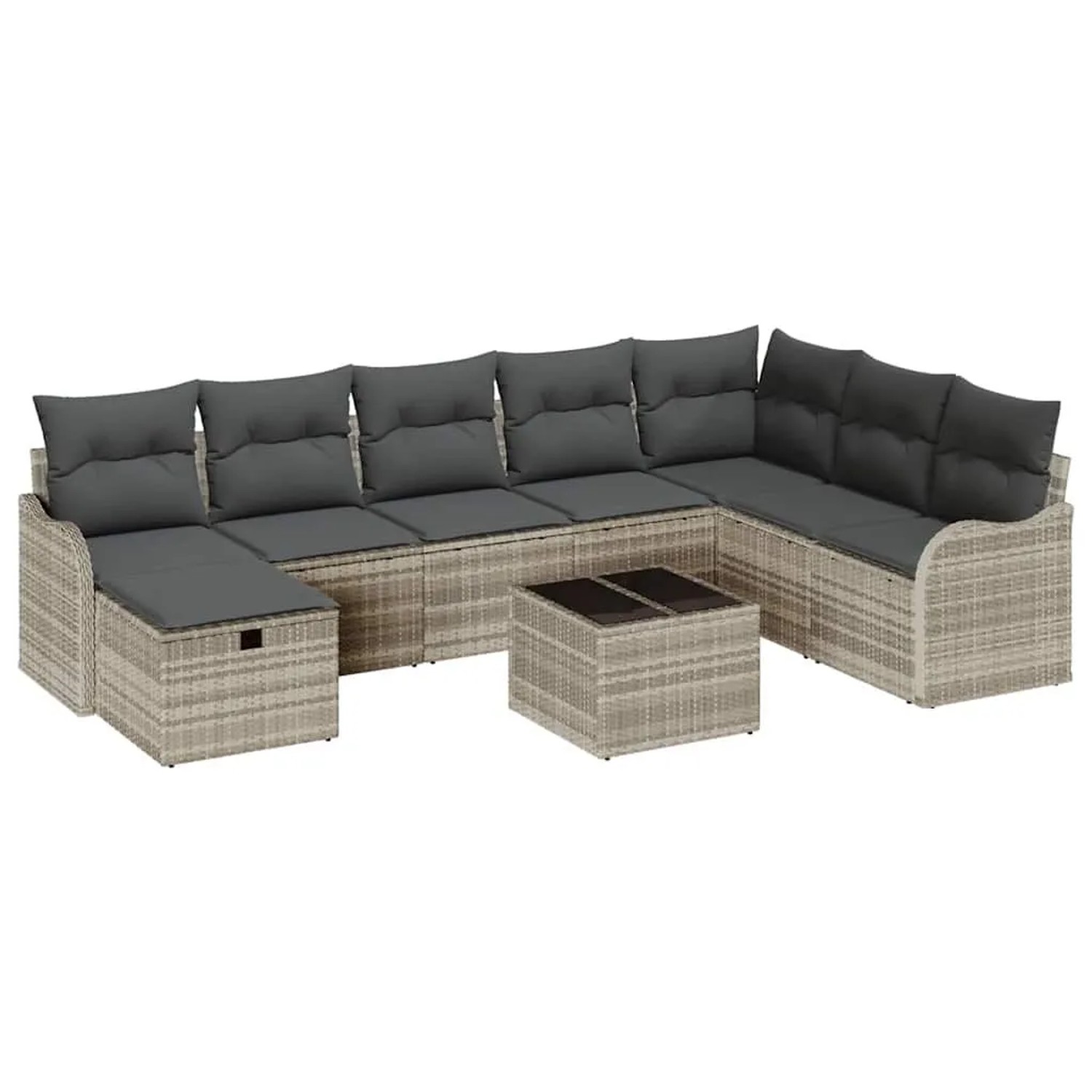 vidaXL Sofa Set mit Kissen mit Speicher 9-Tlg Hellgrau Poly-Rattan 3359041 günstig online kaufen