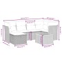 Graue 7-teilige vidaXL Garten-Sofagarnitur aus Polyrattan mit Kissen und Tisch, Maße siehe Zeichnung.