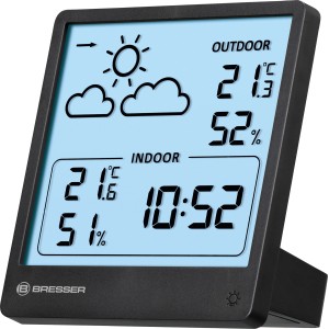 Bresser Funkwetterstation Slim mit Trendanzeige: Wetterdaten innen/außen auf Display.