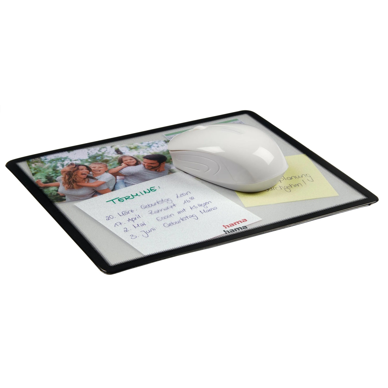 Transparentes Hama Mauspad Foto 23x24,5cm mit Foto, Notizen und weißer Maus. Zubehör für Computer.