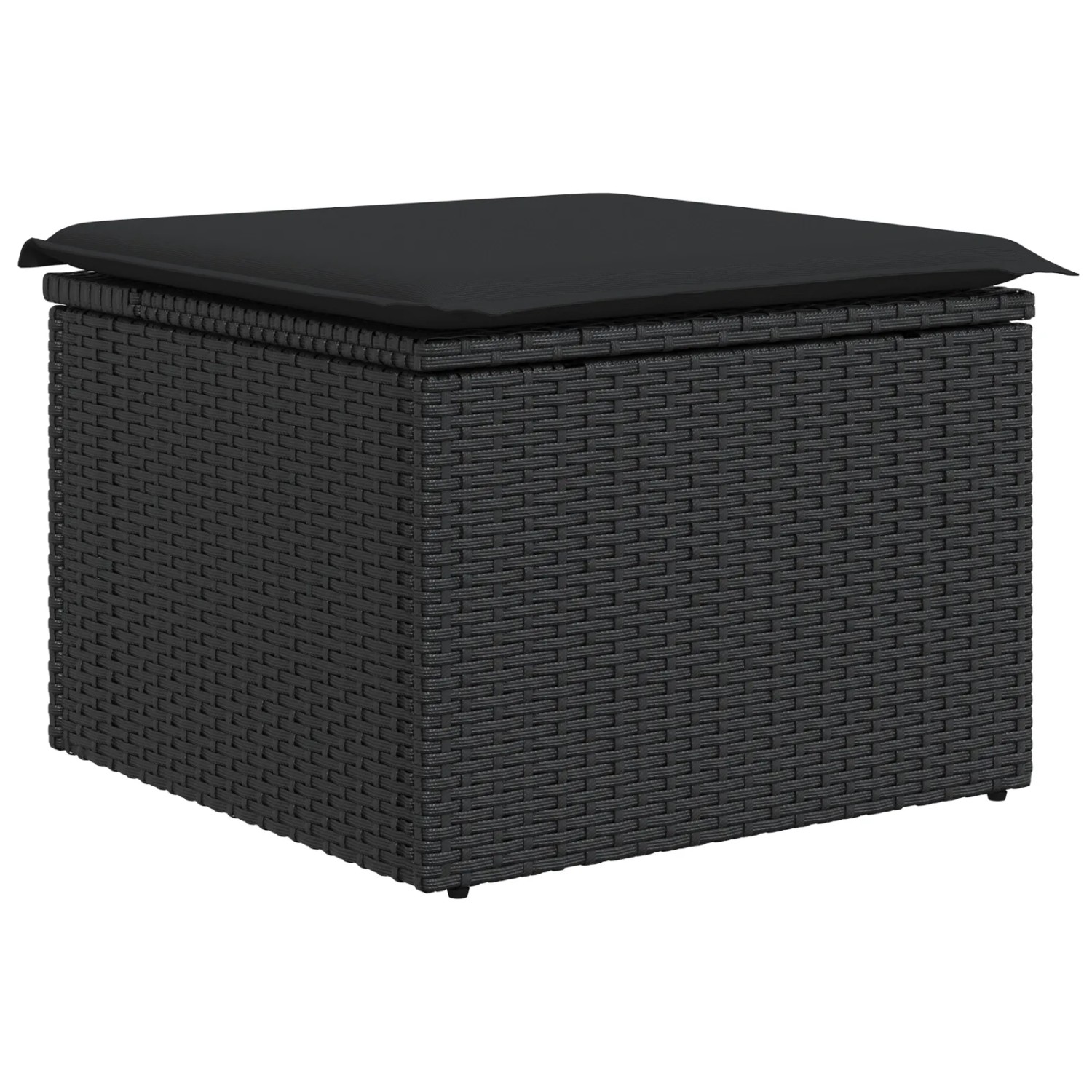 Schwarzer vidaXL Hocker aus Rattan mit Kissen, Teil des Garten-Sofa-Sets.