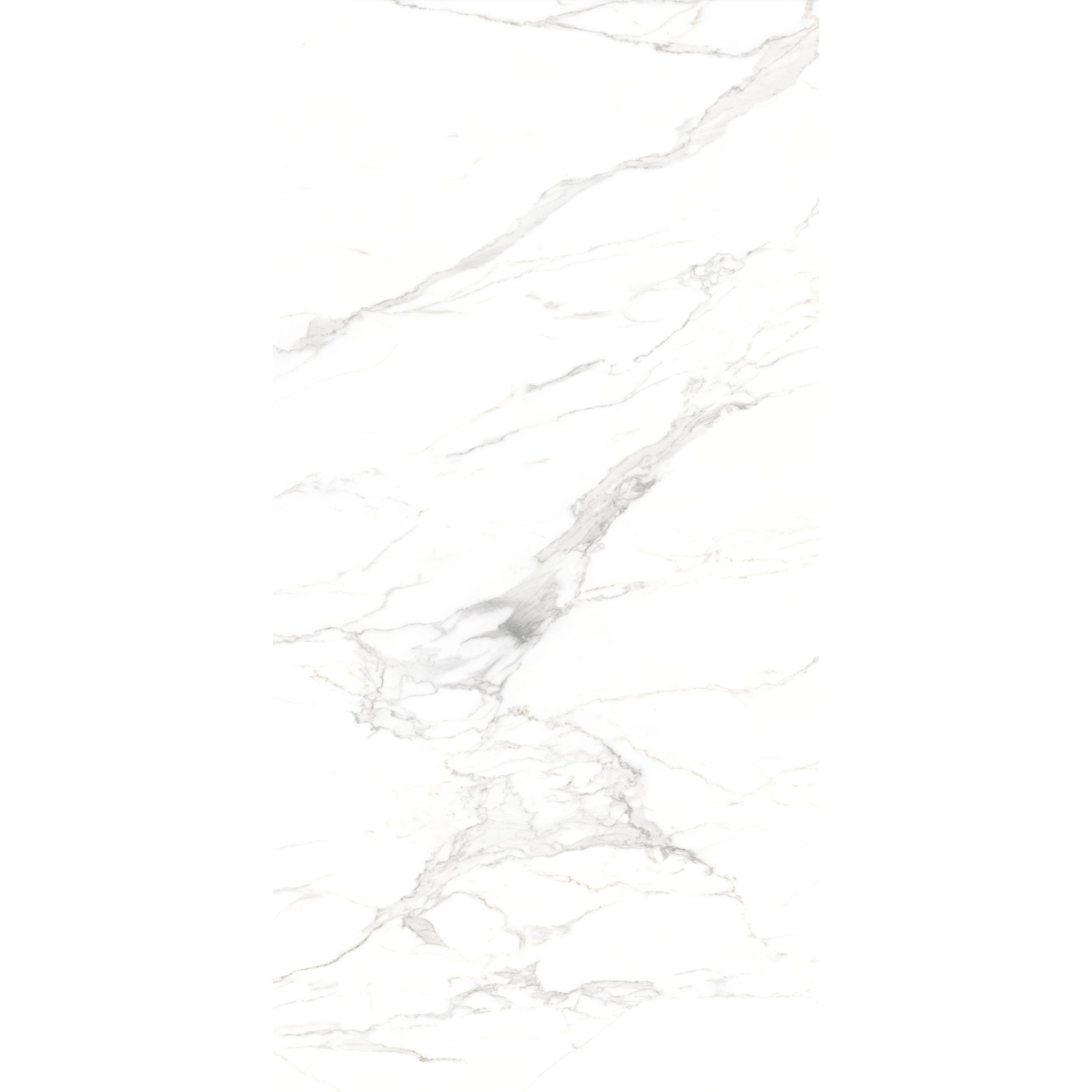 Weiße, matte Feinsteinzeug Bodenfliese (60x120 cm) mit Marmor-Optik.