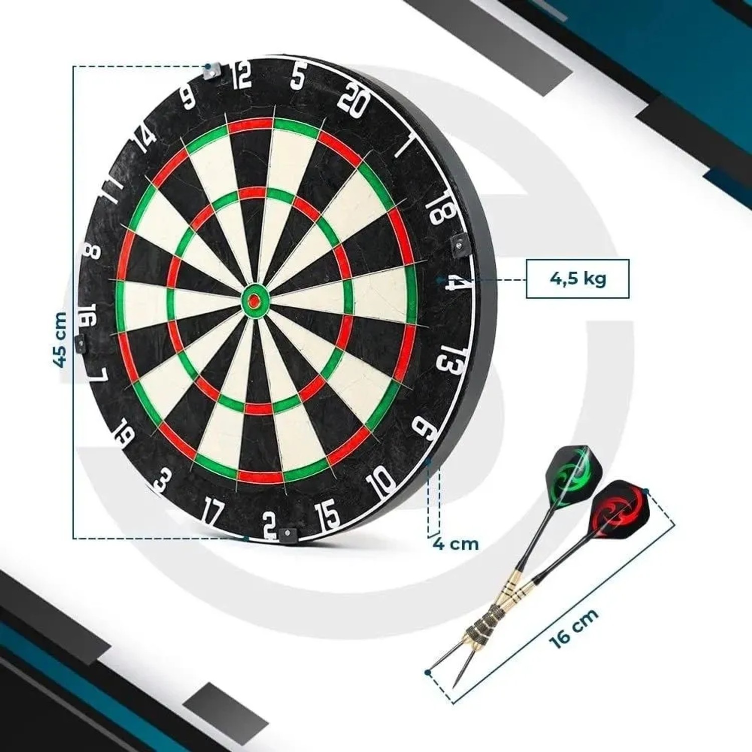 Sportisfaction Dartscheibe Set, 45 cm Sisal Dartboard mit 6 Pfeilen und Anspitzer für Spiel & Spaß.