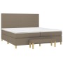 Boxspringbett Taupe 200x200 cm mit Matratze und Bank, Stoffbezug.