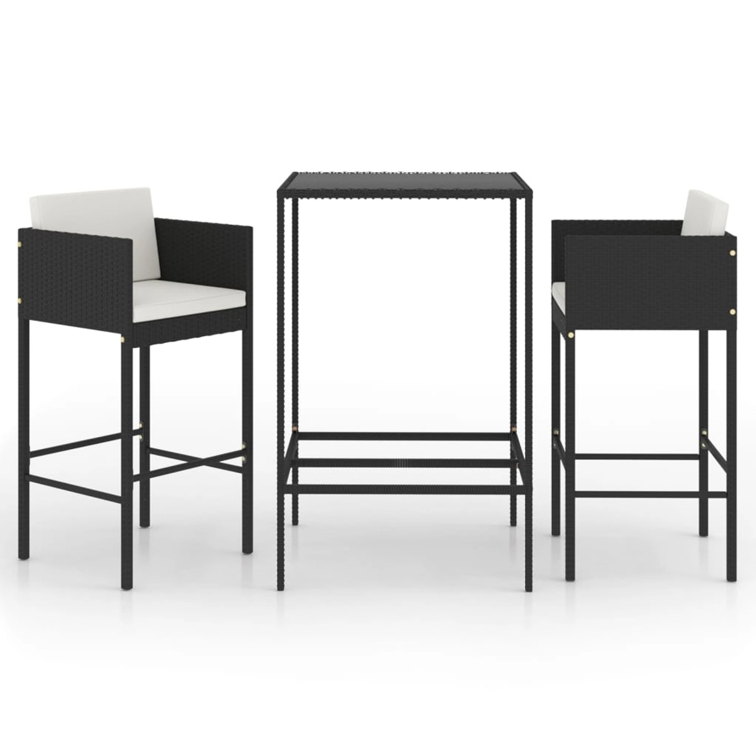 vidaXL 3-tlg Gartenbar-Set mit Kissen Poly Rattan Schwarz Modell 11