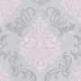 Rosa-graue Barock Vliestapete mit Ornamenten. Dekorative Tapete für Wohn- und Schlafzimmer.