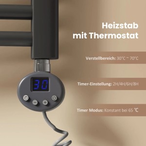 Emke Elektrischer Badheizkörper Gebogen mit Thermostat Handtuchtrockner mit Heizstab 140x40cm 500W Anthrazit