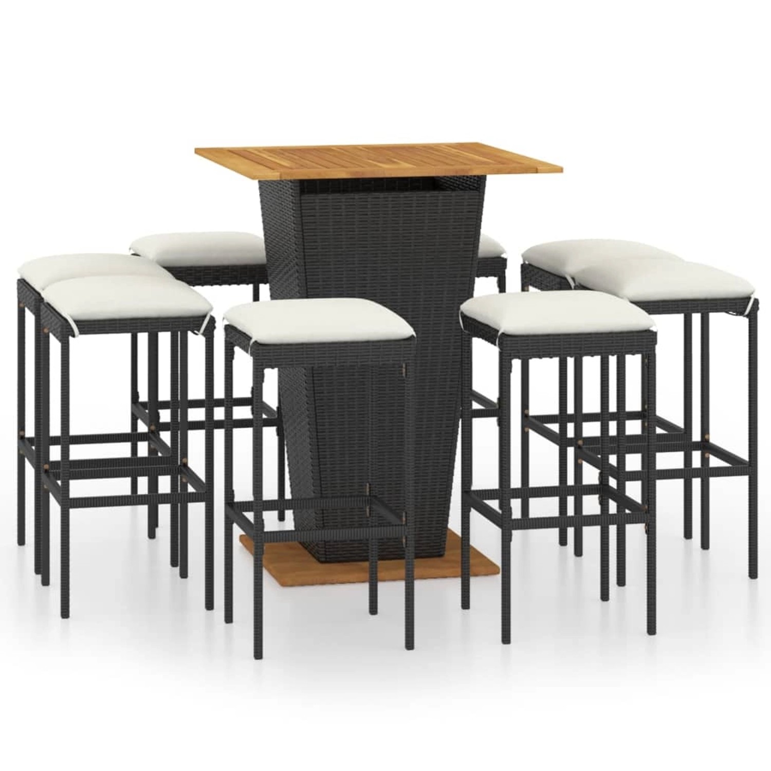 vidaXL 9-Tlg Gartenbar-Set mit Kissen Poly Rattan Schwarz 3064854