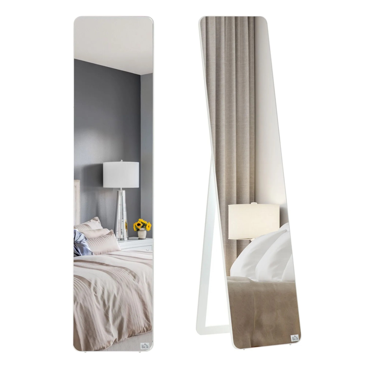 HOMCOM Ankleidespiegel Kiefernholz MDF Glas Weiß 37B x 43T x 156H cm