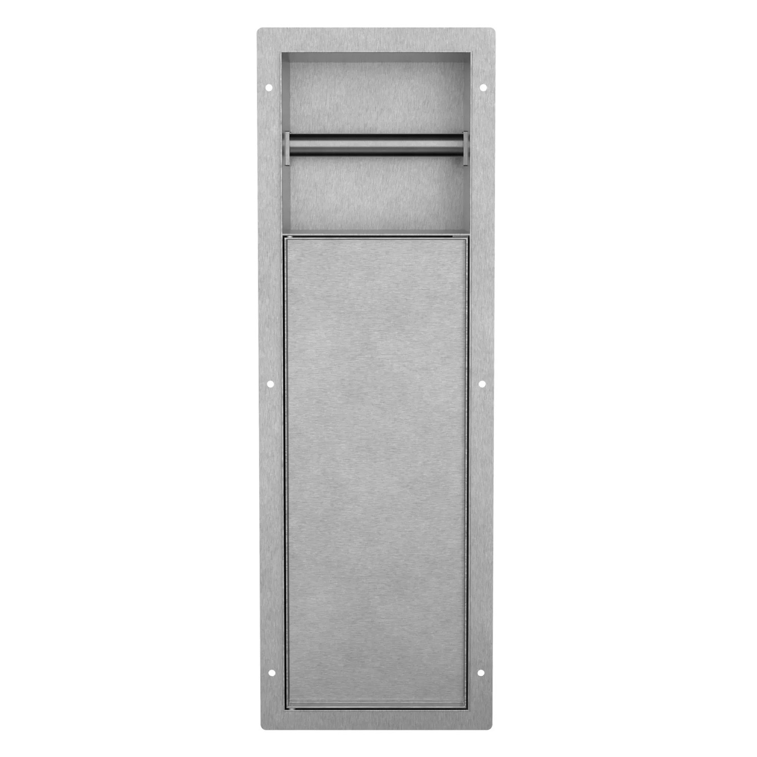 LuxeBath Unterputz WC-Schrankmodul aus Edelstahl, silberfarben, mit Toilettenpapierhalter und Staufach.