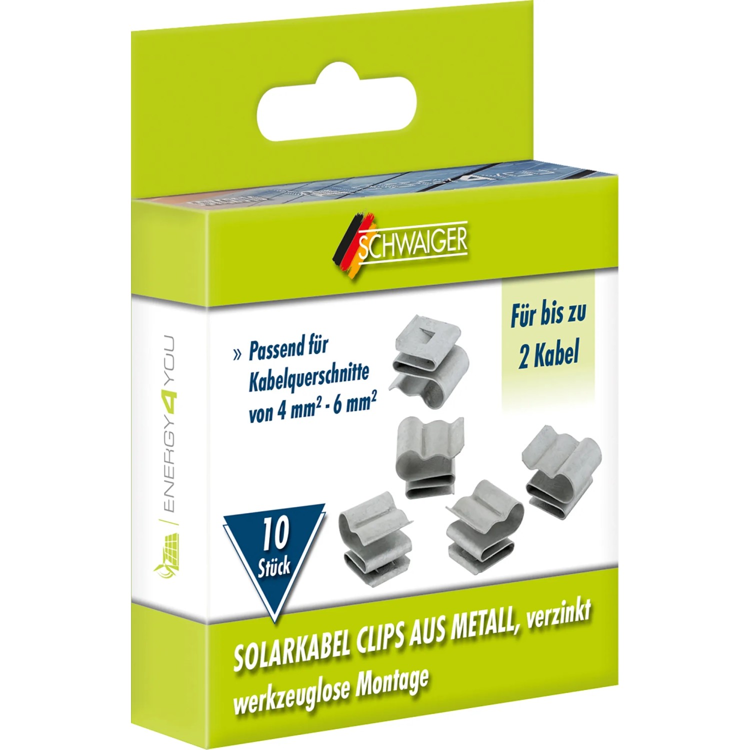 Schwaiger Solarkabel Clip Set SOKC2010 für Balkonkraftwerke, 10 Stück, verzinkt.