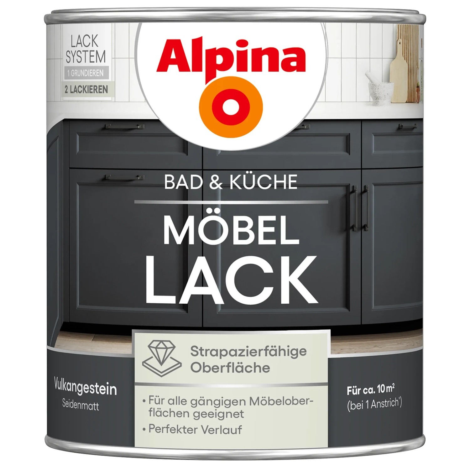 Alpina Möbel-Lack Bad & Küche Vulkangestein Seidenmatt 750 ml