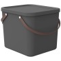Anthrazitfarbene Rotho Albula Multibox 40L mit Deckel und Tragegriffen.