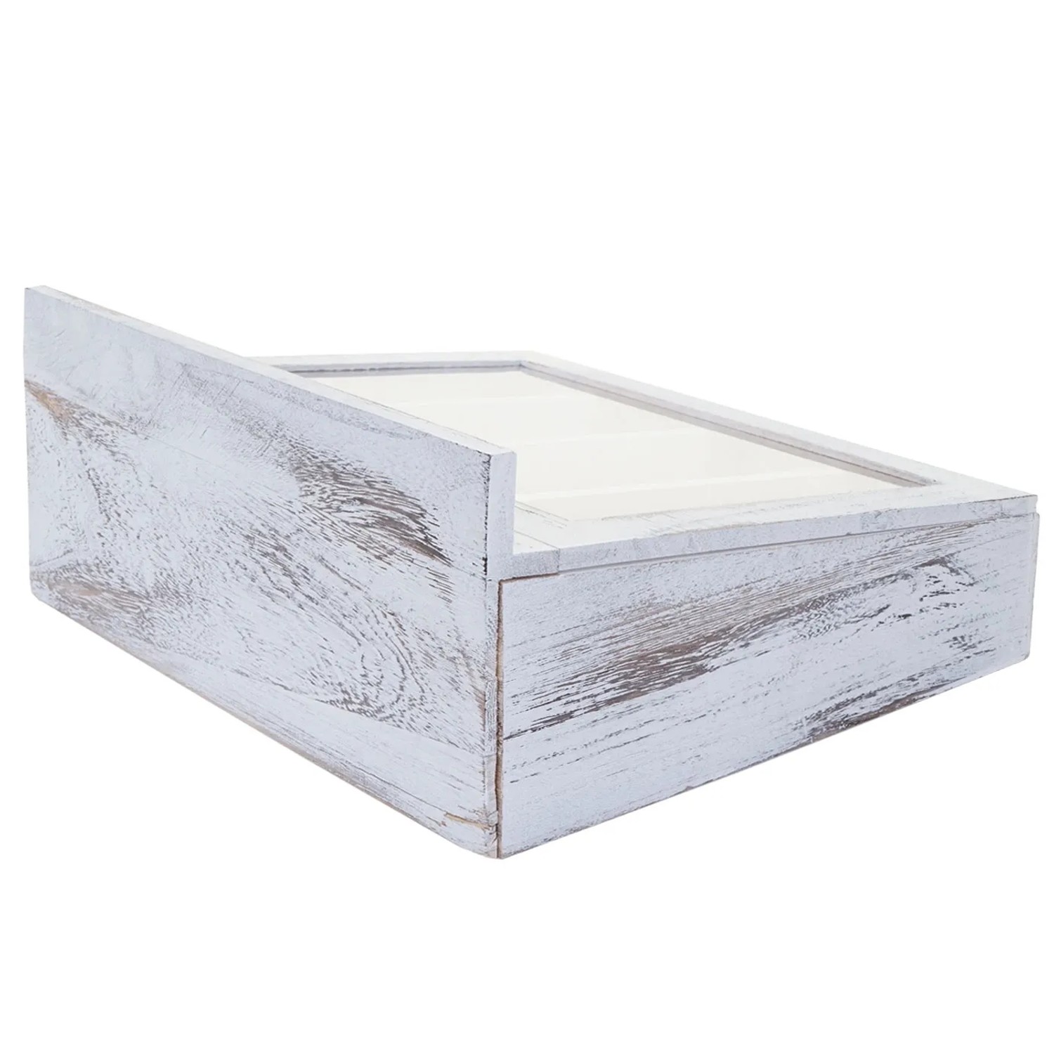 Weiße MCW Aufbewahrungsbox C25 im Shabby-Look mit 4 Fächern und Sichtfenster.