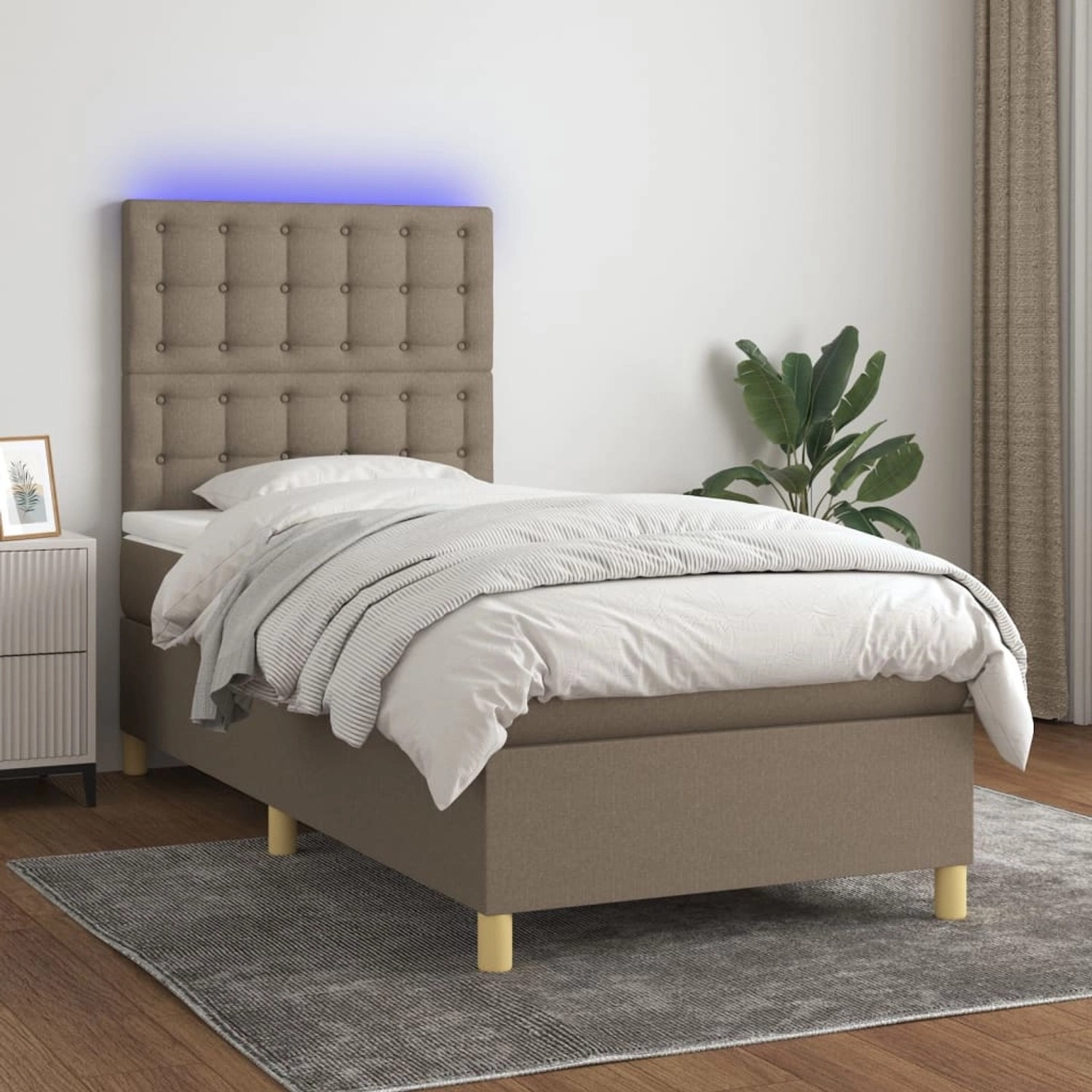 vidaXL Boxspringbett mit Matratze & LED Taupe 100x200 cm Stoff1467763 günstig online kaufen