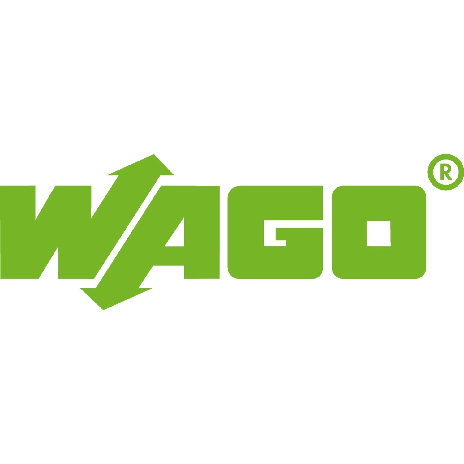 Wago Logo, grüner Schriftzug auf weißem Grund.