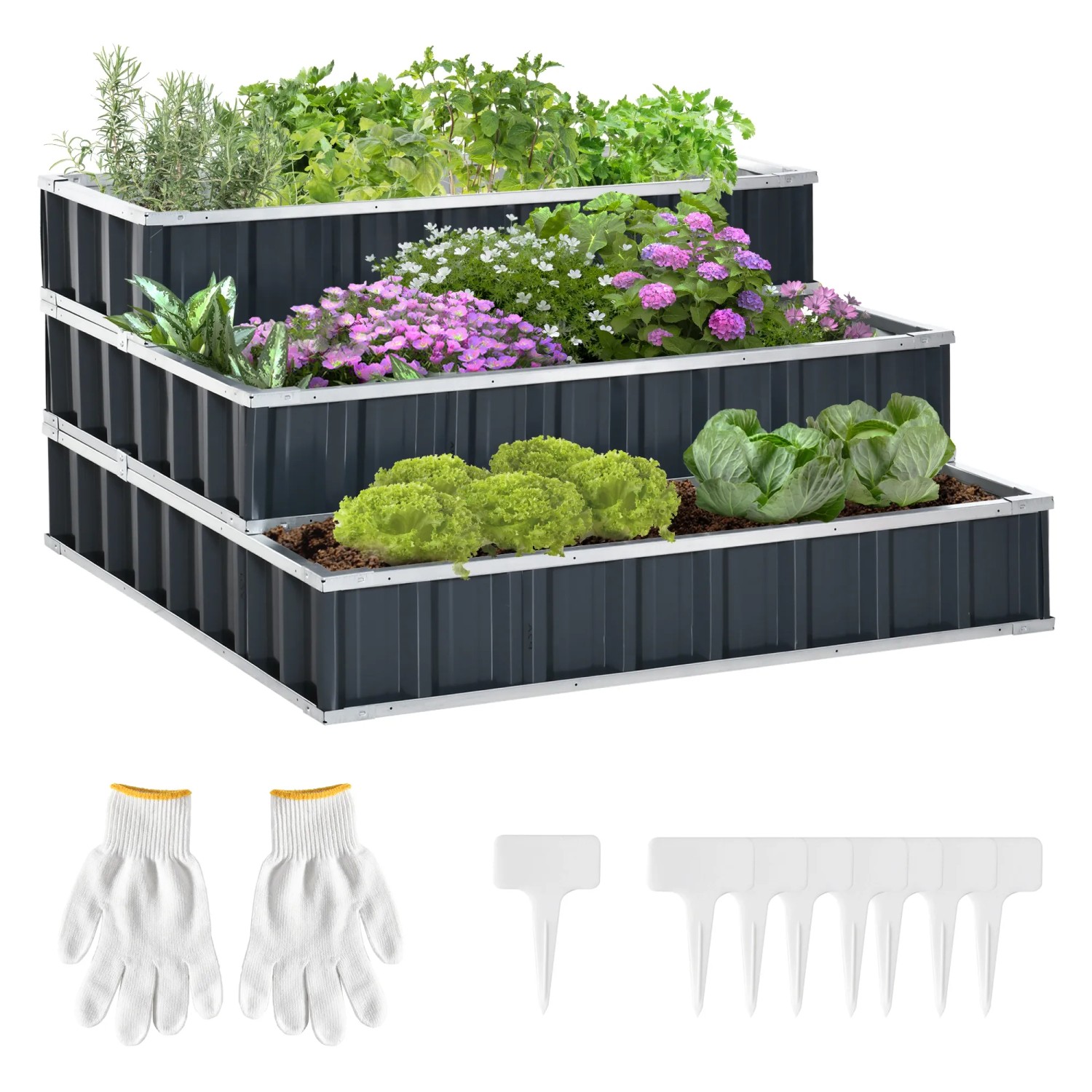 Outsunny Hochbeet Stahl Dunkelgrau 118L x 118B x 62H cm