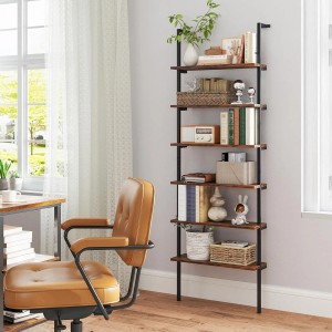 Costway 6-stöckiges Leiterregal, braun, an der Wand montiert. Dekorative Aufbewahrung für Wohnzimmer oder Büro.