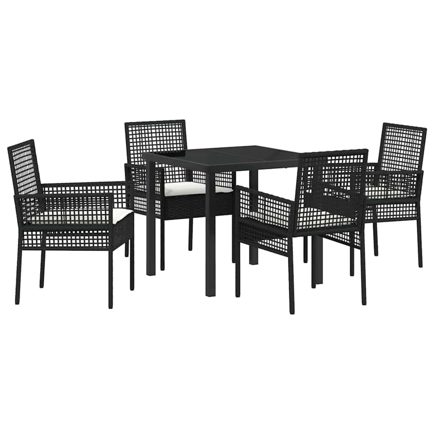 vidaXL 5-Teiliges Garten Essset mit Kissen aus Schwarzem Poly Rattan 3379864