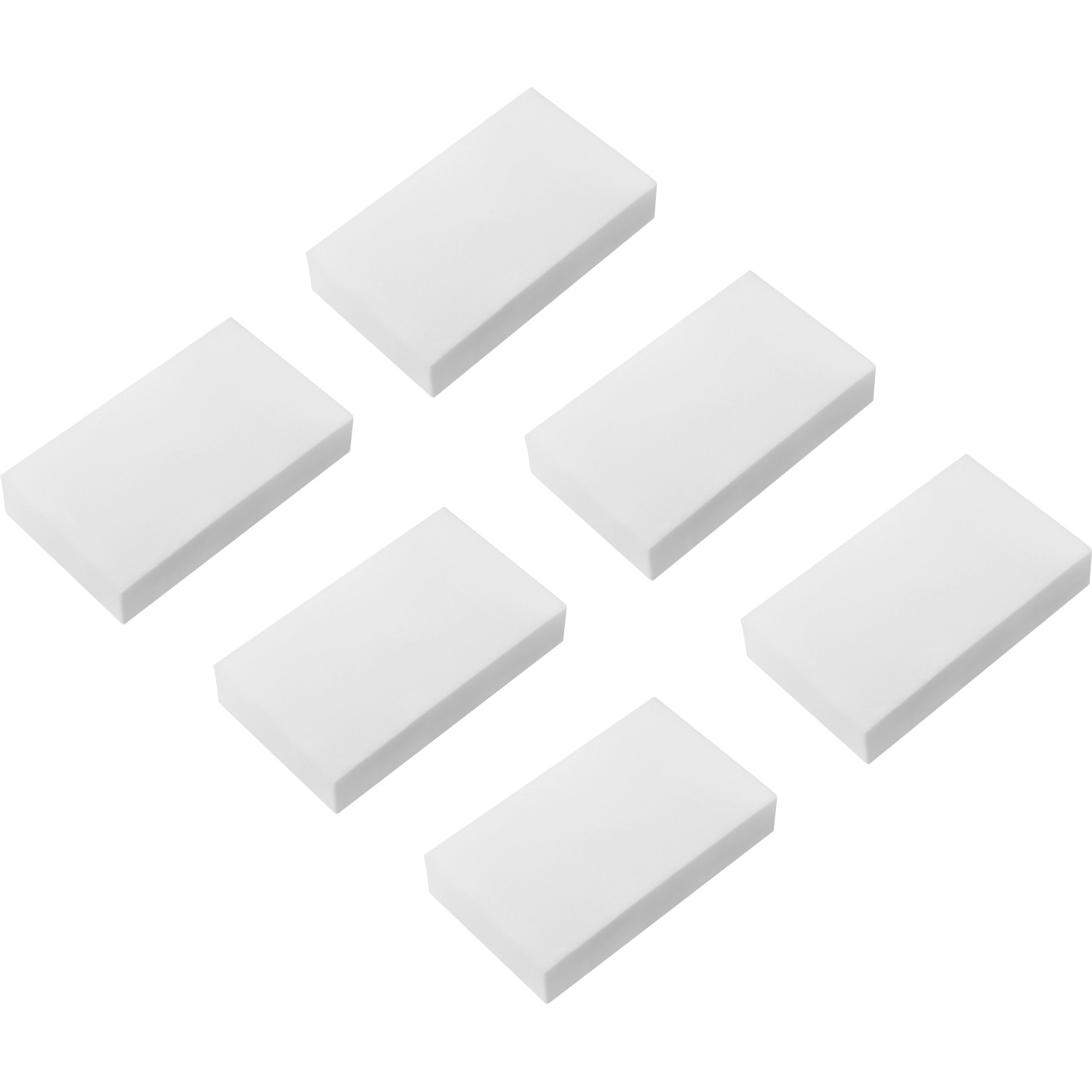 Sechs weiße Schmutzradierer für Küche, Bad und Wohnbereich.