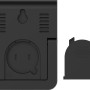 Rückseite des schwarzen BRESSER Thermo- und Hygrometers (3er-Set) mit Batteriefach und Aufhängevorrichtung.