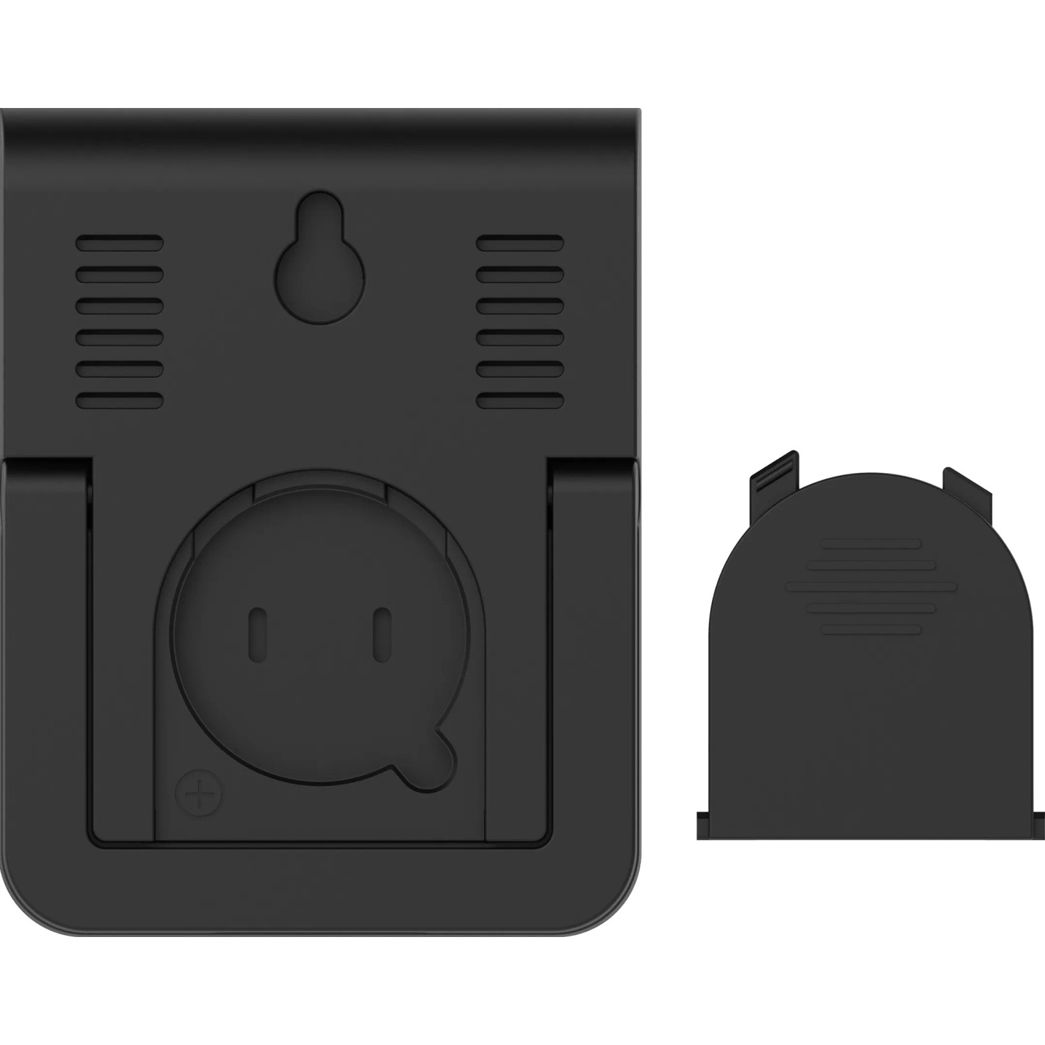 Rückseite des schwarzen BRESSER Thermo- und Hygrometers (3er-Set) mit Batteriefach und Aufhängevorrichtung.