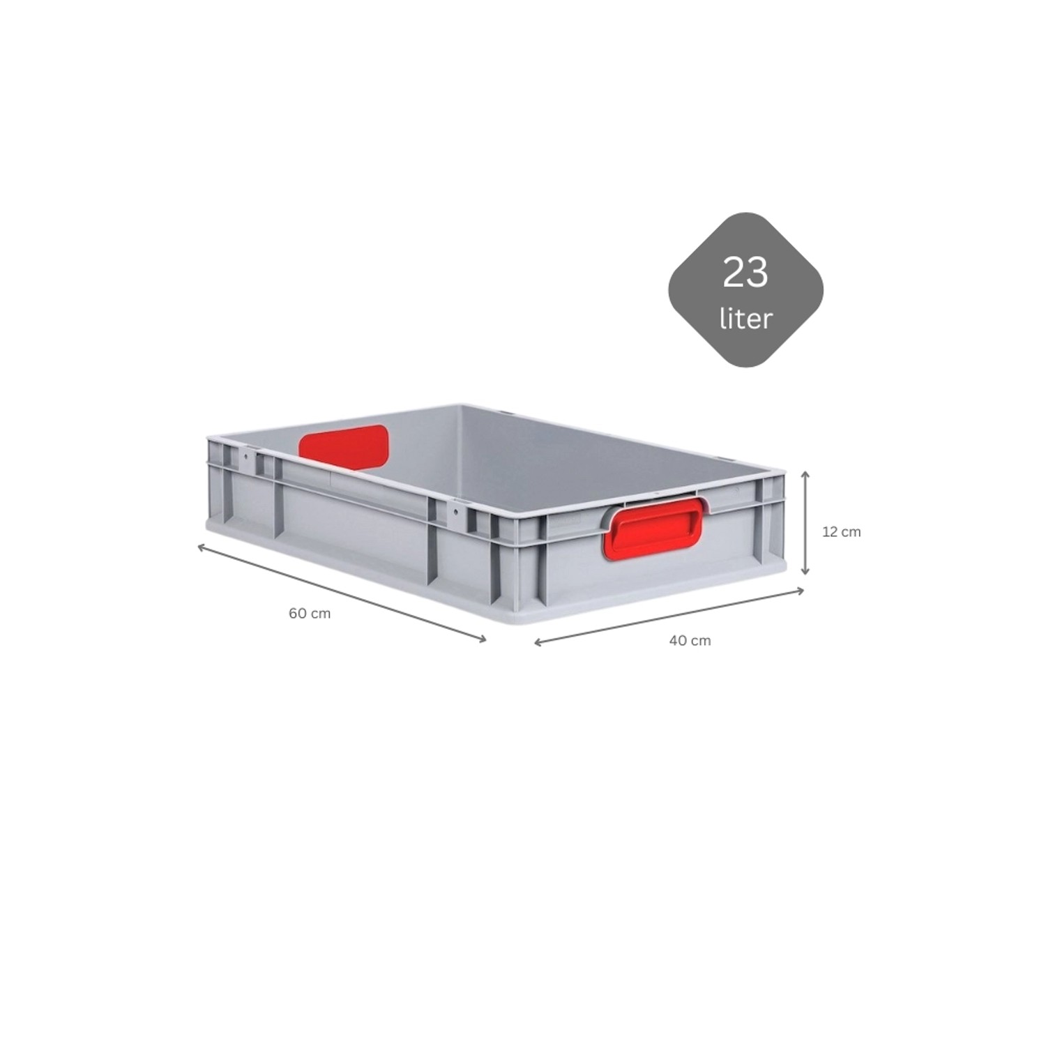 PROREGAL Eurobox Nextgen, 10er Sparset, grau mit roten Griffen, 12x40x60 cm, glatter Boden.