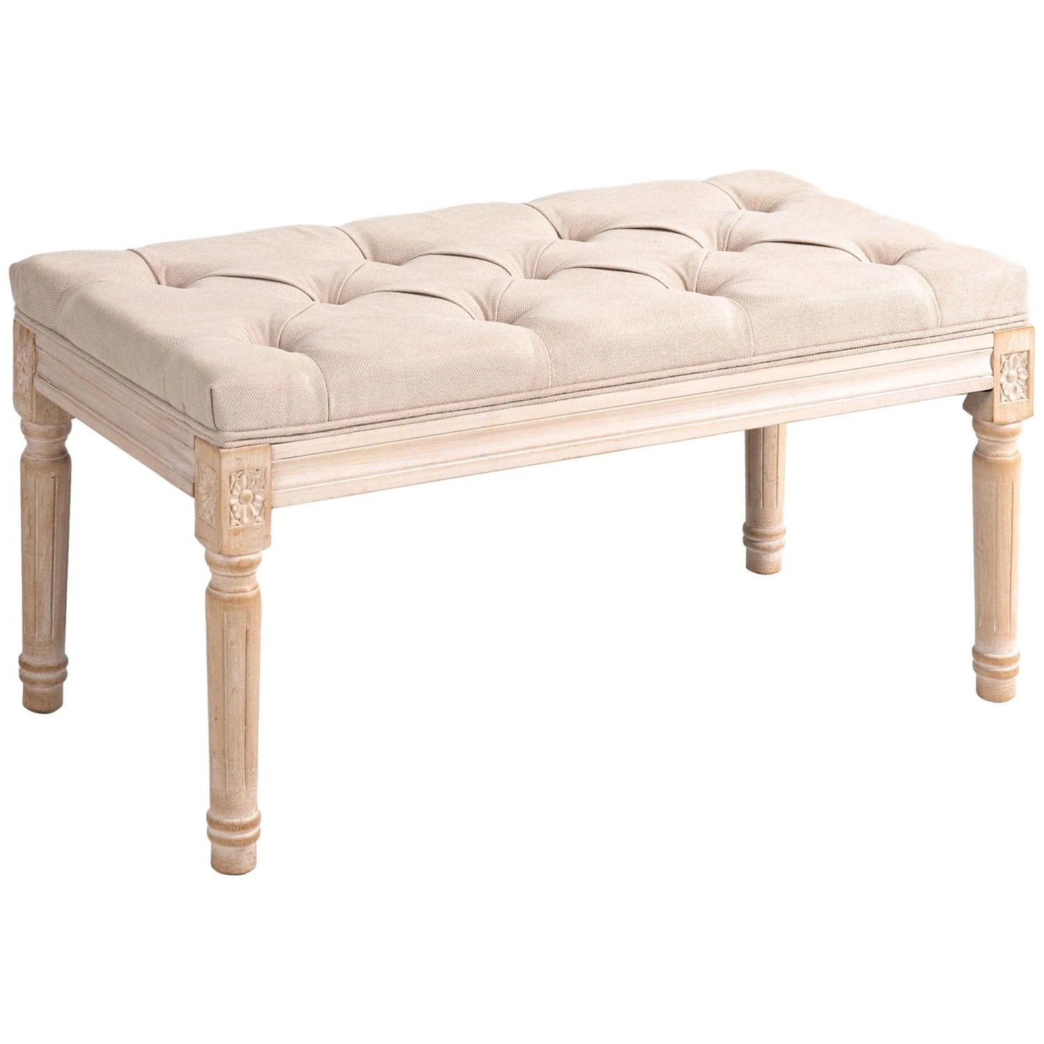 HOMCOM Sitzbank Vintage mit Knöpfen Leinenoptik 80 x 40 x 43 cm Beige