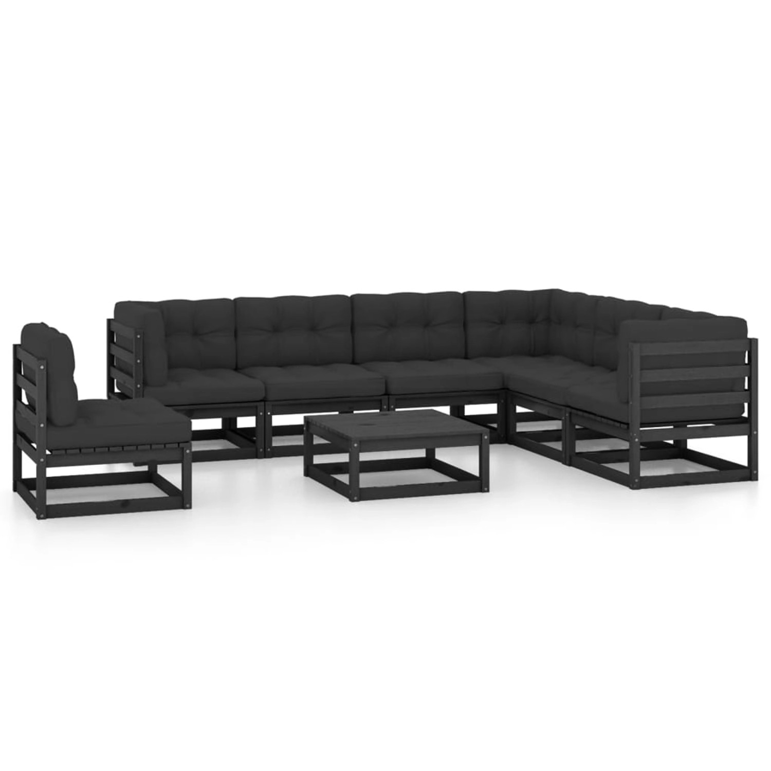 vidaXL 8-Tlg Garten-Lounge-Set mit Kissen Schwarz Massivholz Kiefer 3076823
