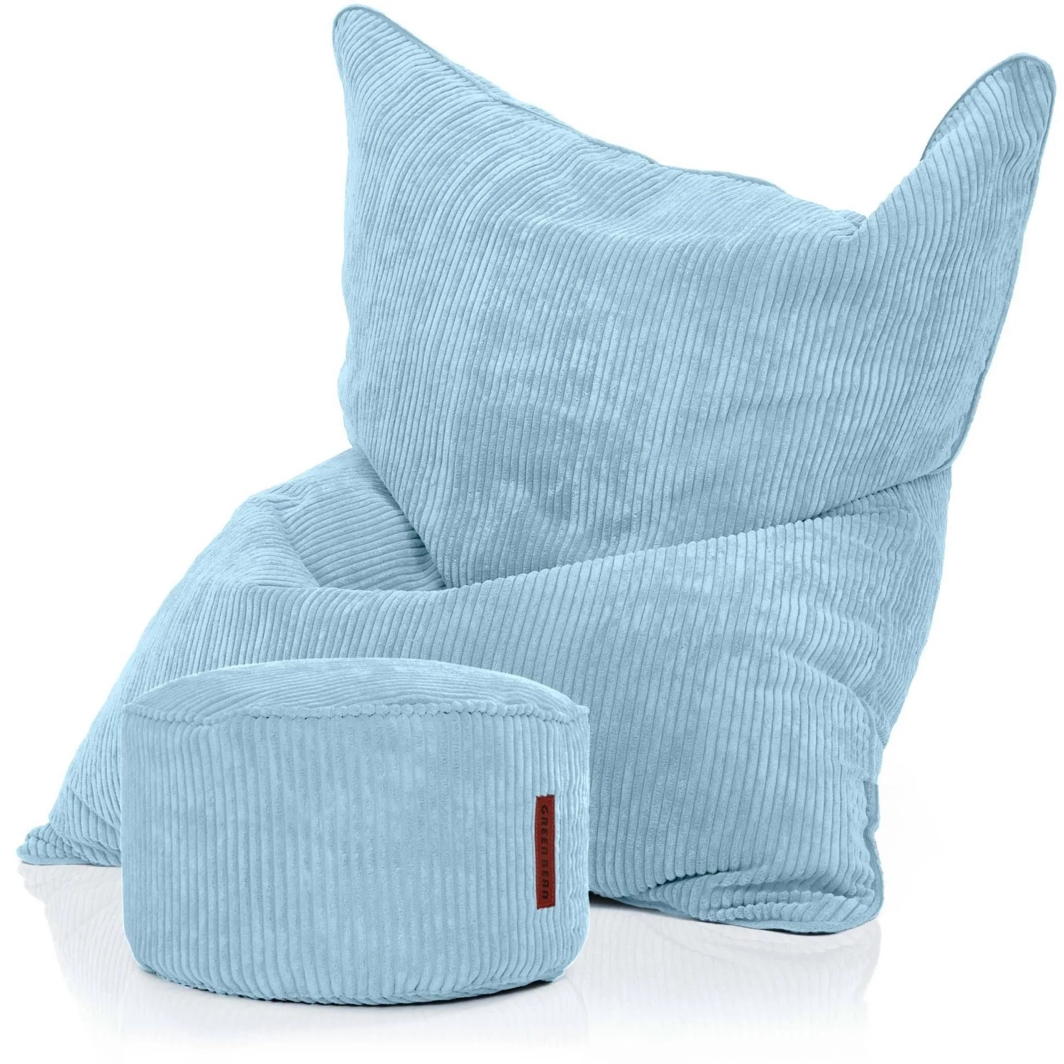 Green Bean Sitzpouf 2er Set Cordoba + Pouf 140 x 180 x 25 cm Cord Waschbarer Bezug Hellblau