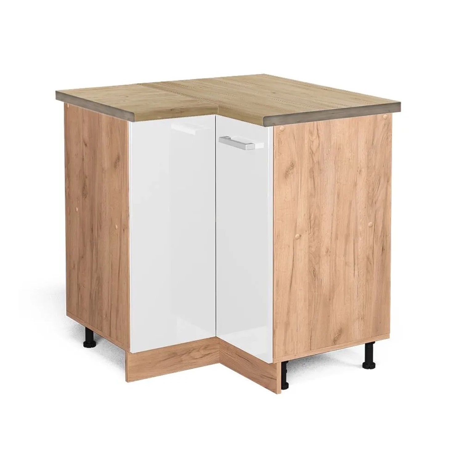 Vicco Eckunterschrank R-Line Weiß Hochglanz Goldkraft Eiche 76 cm AP Eiche