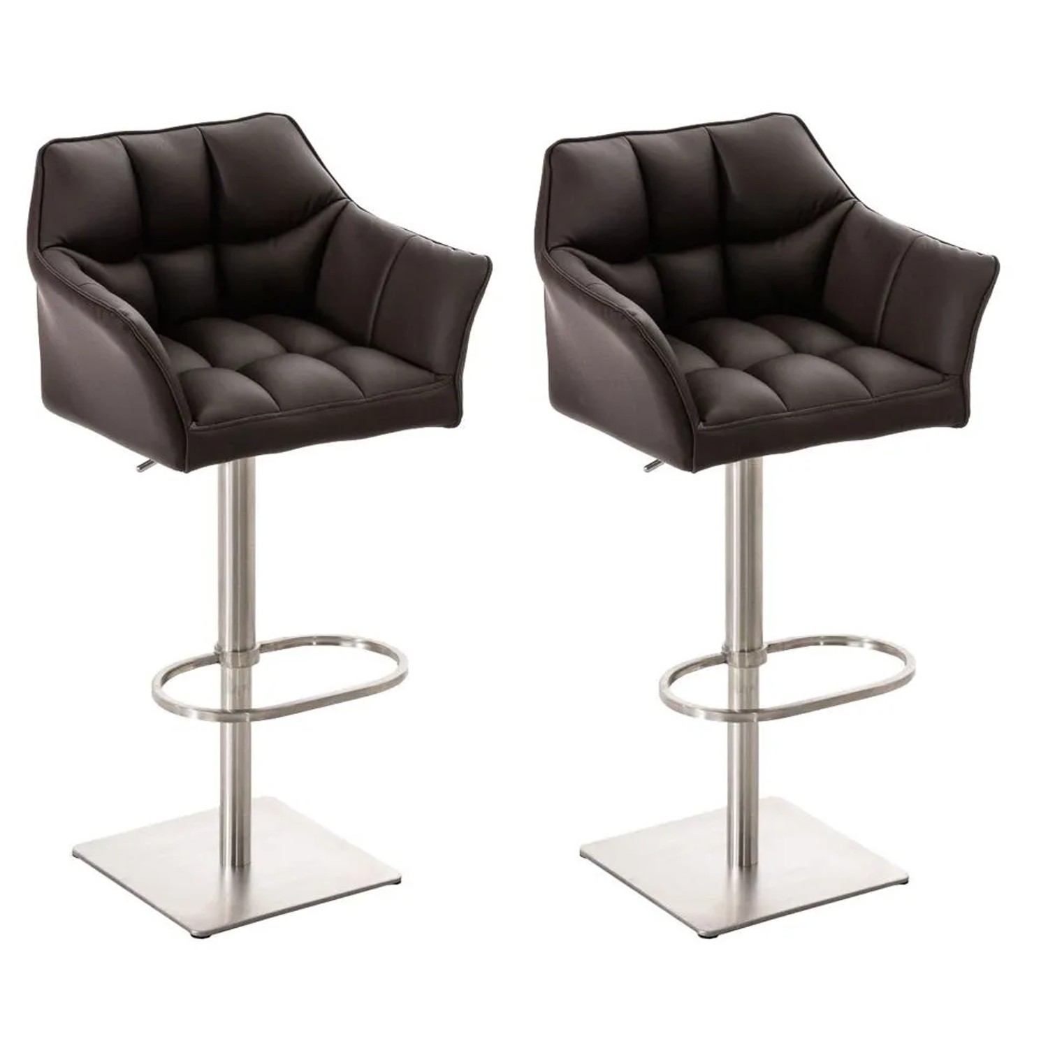 CLP 2er Set Barhocker Damaso Kunstleder Braun/Edelstahl