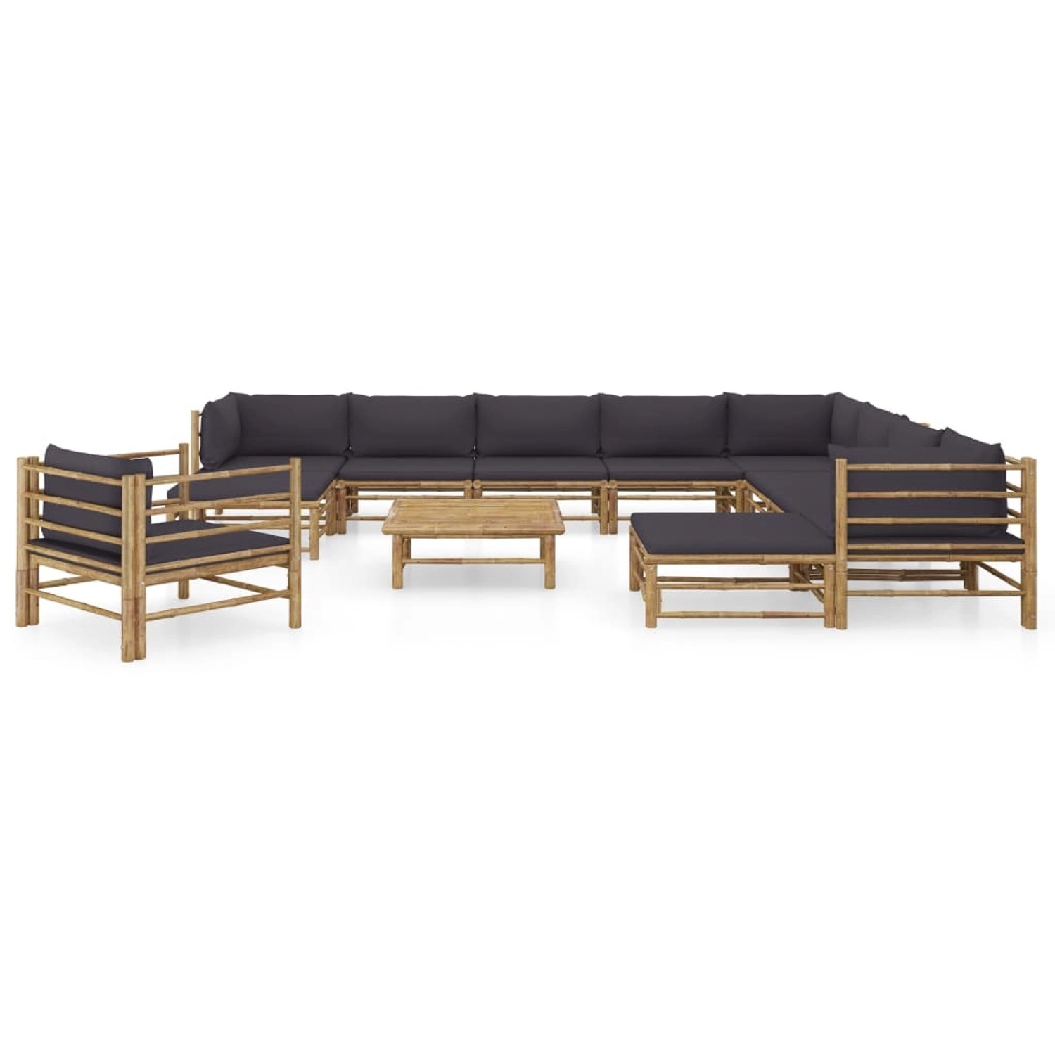 vidaXL 12-tlg Garten-Lounge-Set mit Dunkelgrauen Kissen Bambus Modell 1 günstig online kaufen