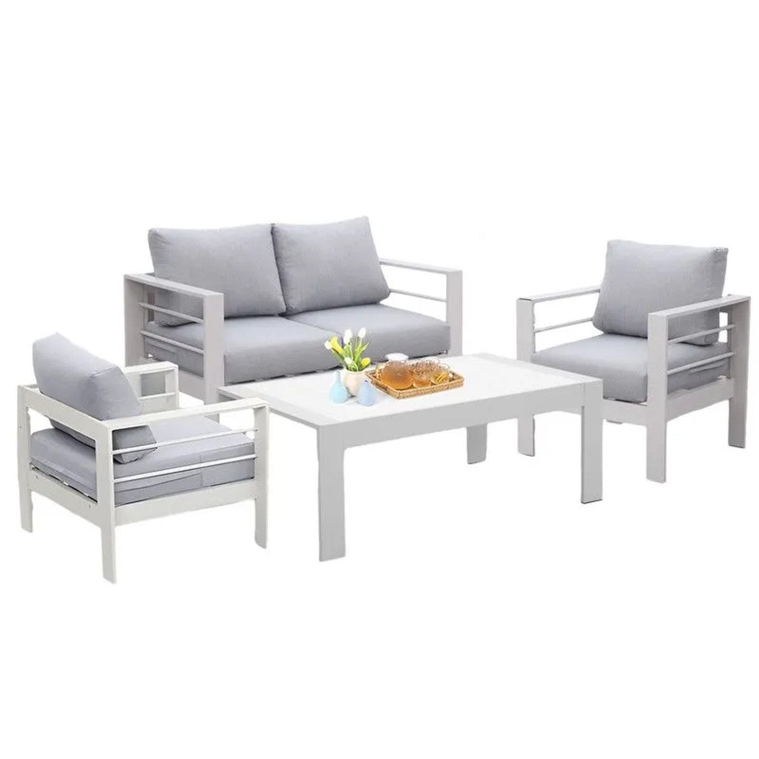 MeXo Gartenmöbel Set aus Aluminium Loungeset für 4 Personen Weiß günstig online kaufen