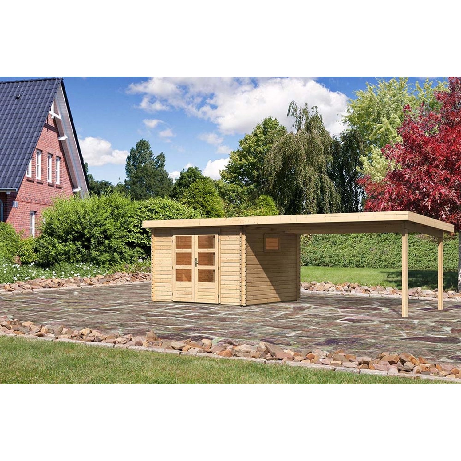 Karibu Holz-Gartenhaus Jeebel Natur Pultdach Unbehandelt 282 cm x 282 cm günstig online kaufen