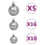Kugeln in Weiß und Grau für künstlichen Weihnachtsbaum, Set mit 40 Stück (3cm), 40 Stück (4cm) und 40 Stück (6cm).
