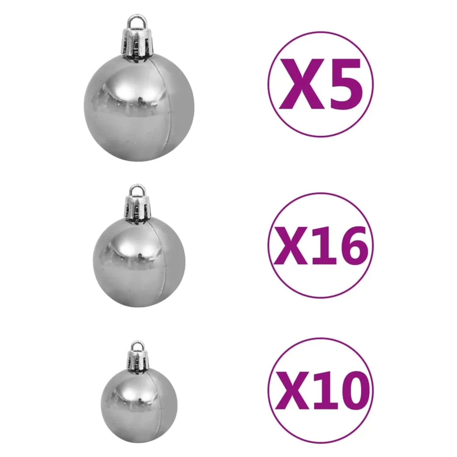 Kugeln in Weiß und Grau für künstlichen Weihnachtsbaum, Set mit 40 Stück (3cm), 40 Stück (4cm) und 40 Stück (6cm).