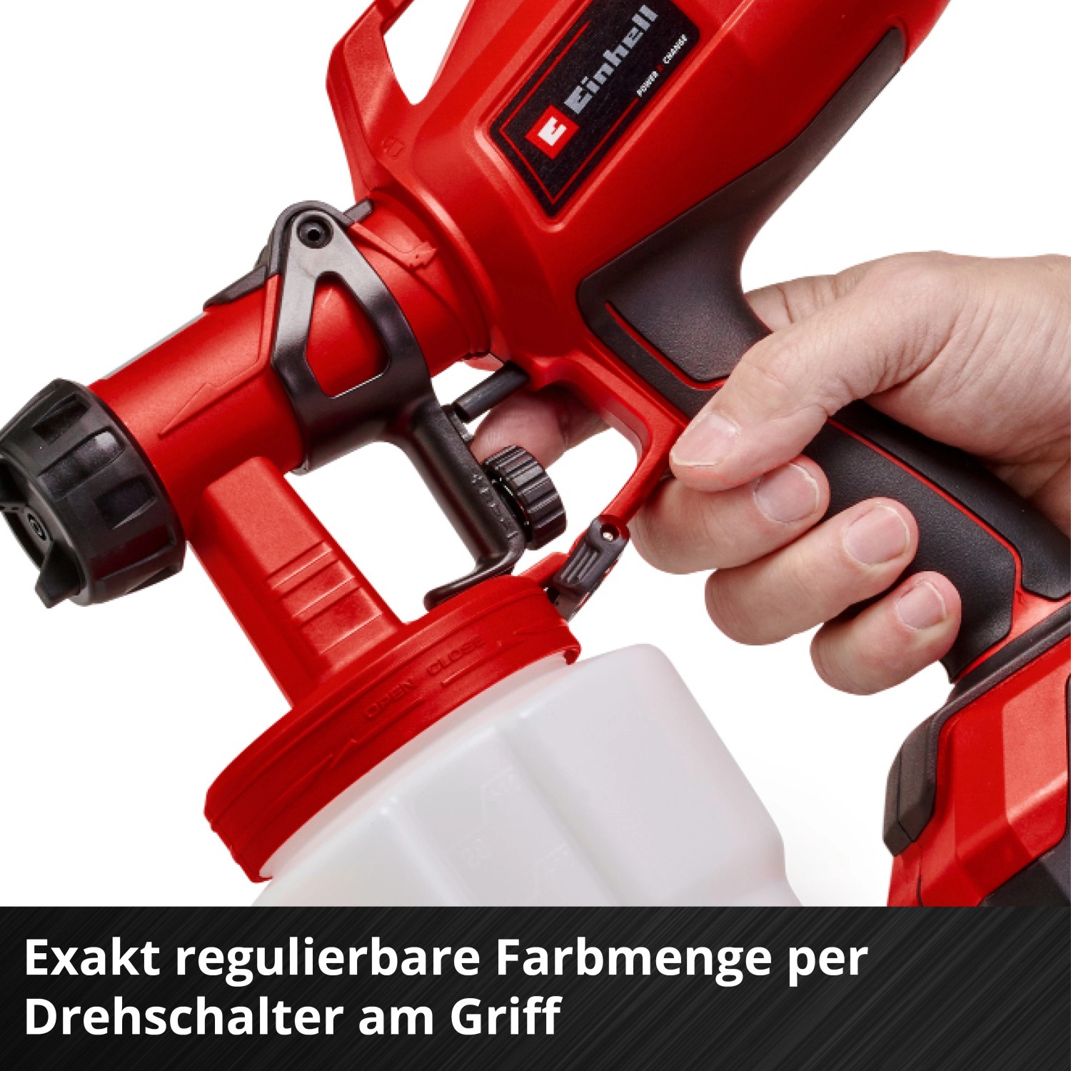 Einhell Akku-Farbsprühsystem TC-SY 18/60 Li-Solo in Rot, handgehalten.