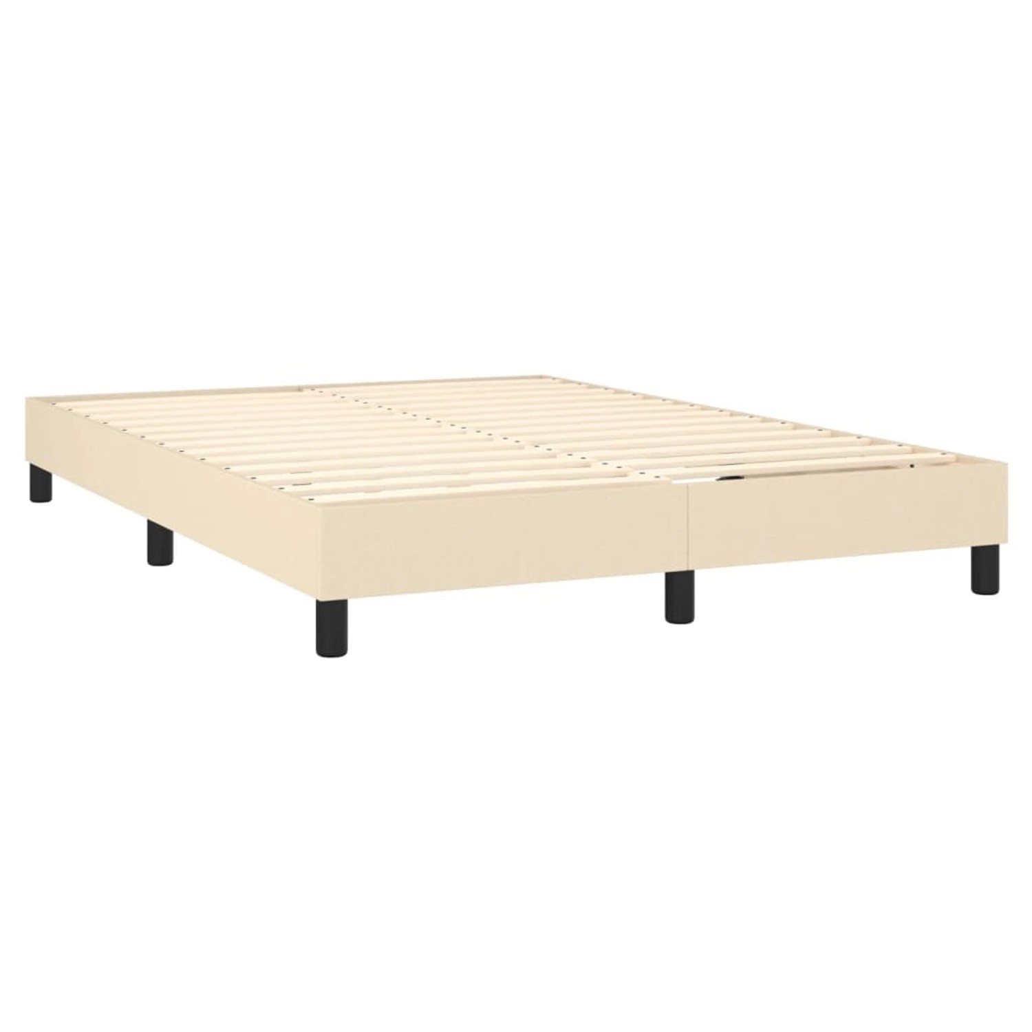 Cremefarbenes vidaXL Boxspringbett 140x190 cm mit Lattenrost und schwarzen Füßen.