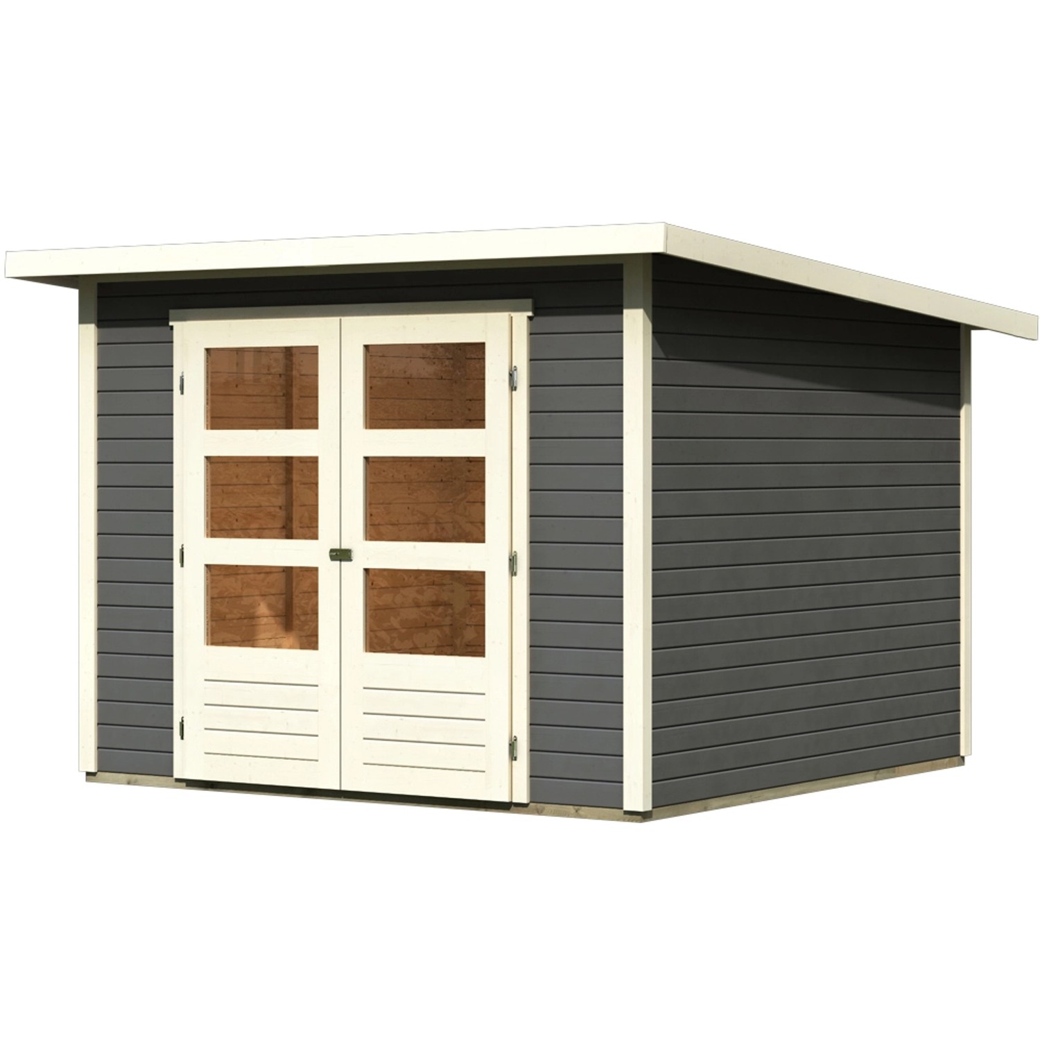 Karibu Holz-Gartenhaus/Gerätehaus Sitten Terragrau Pultdach Lackiert 242 cm x 242 cm
