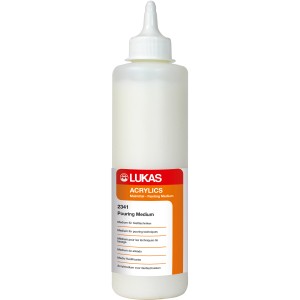 Flasche Lukas Acryl Pouring Medium 500ml für Acrylfarben und Gießtechniken.