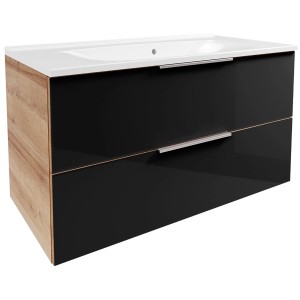 Fackelmann Waschplatz-Set B.Brillant, 100cm, Asteiche/Anthrazit. Badmöbel-Set mit Gussmarmor-Waschtisch.