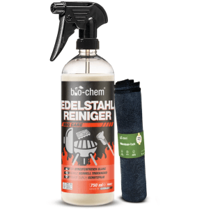 bio-chem Edelstahlreiniger 750 ml Pflegespray Streifenfrei mit Mikrofasertuch